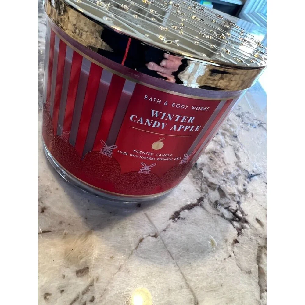 Bath & Body Works 3 wick‎ Scented Candle Winter Candy Apple 14.5 Oz NeW Natural